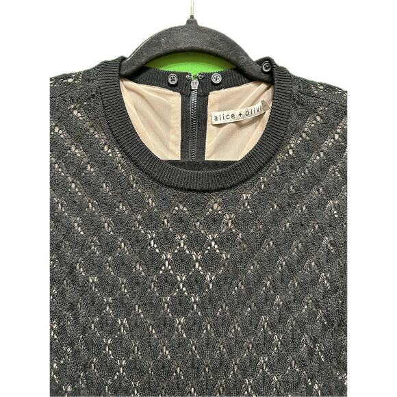 ALICE + OLIVIA Gin Pointelle Lace Wool Blend Mini Black Dress Size medium - Picture 12 of 16